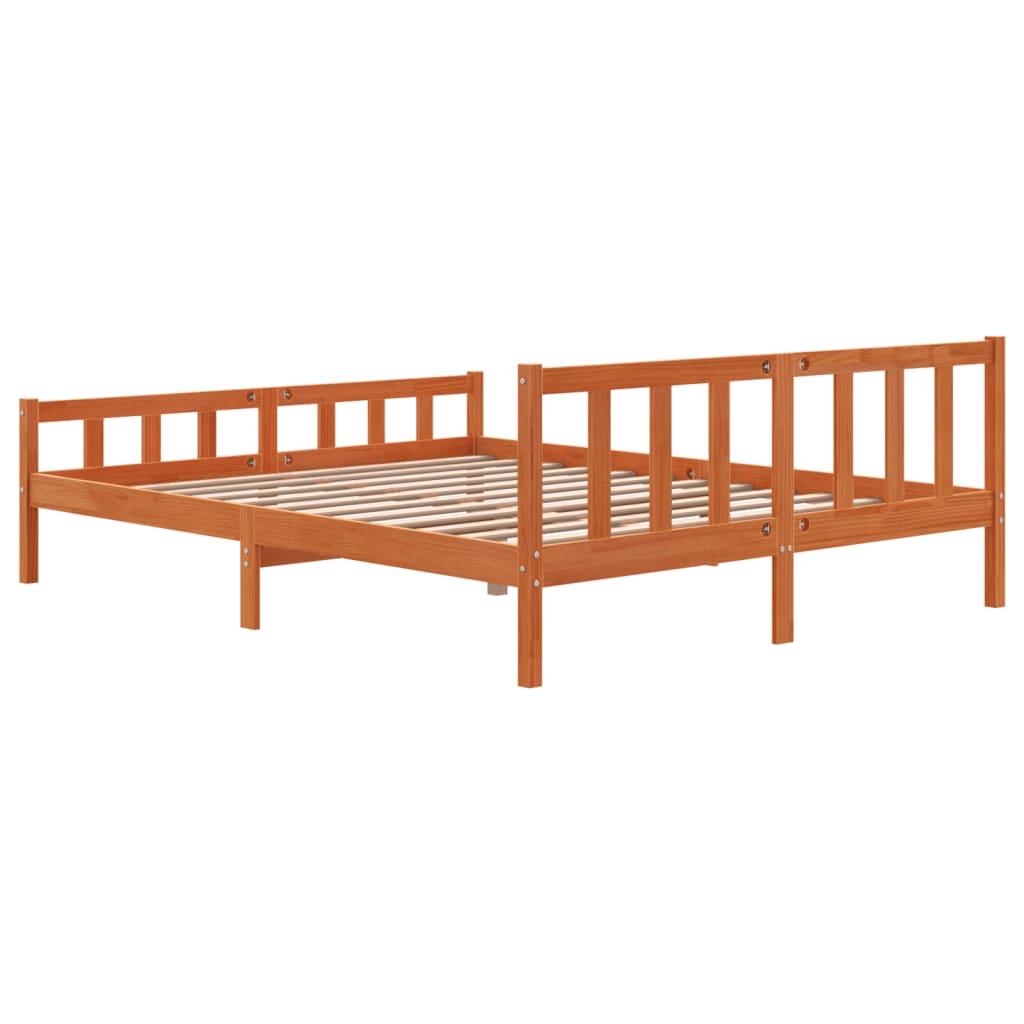 Cadru de pat cu tăblie, maro ceruit, 160x200 cm, lemn masiv pin - Lando