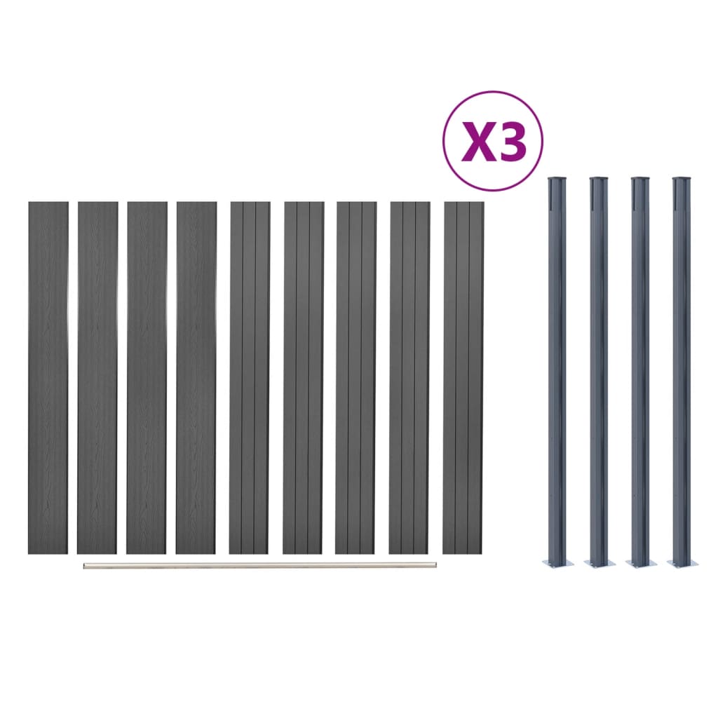 Set panouri pentru gard, gri, 526x186 cm, WPC - Lando