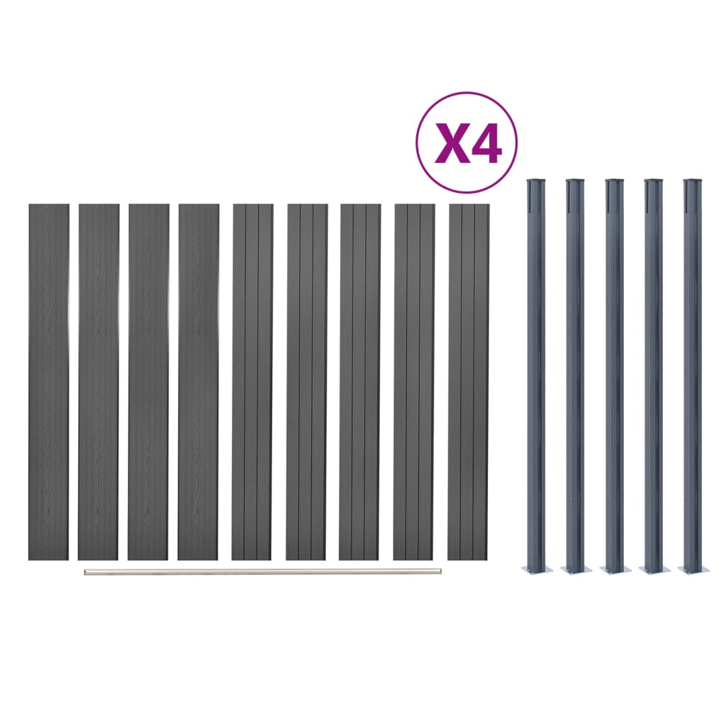 Set panouri pentru gard, gri, 699x186 cm, WPC - Lando
