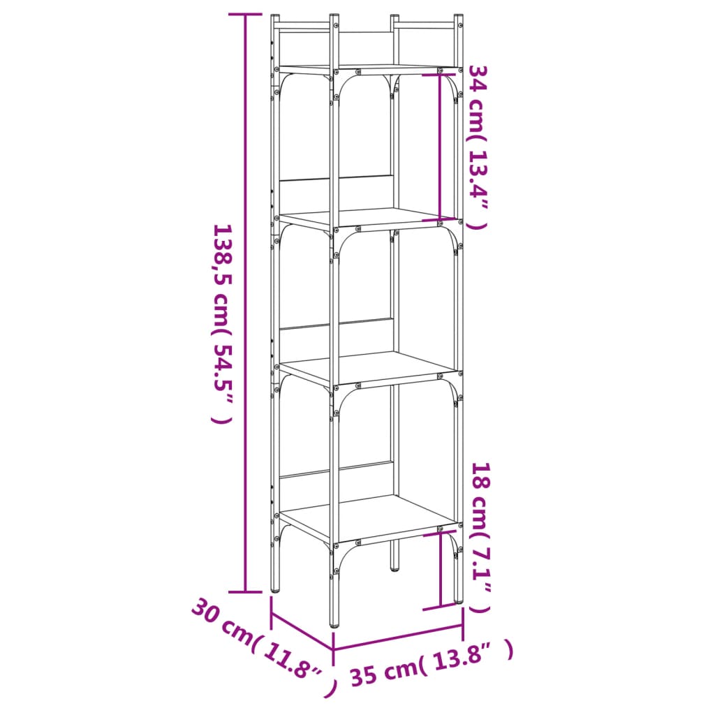 Bibliotecă 4 niveluri, gri sonoma 35x30x138,5 cm lemn prelucrat - Lando