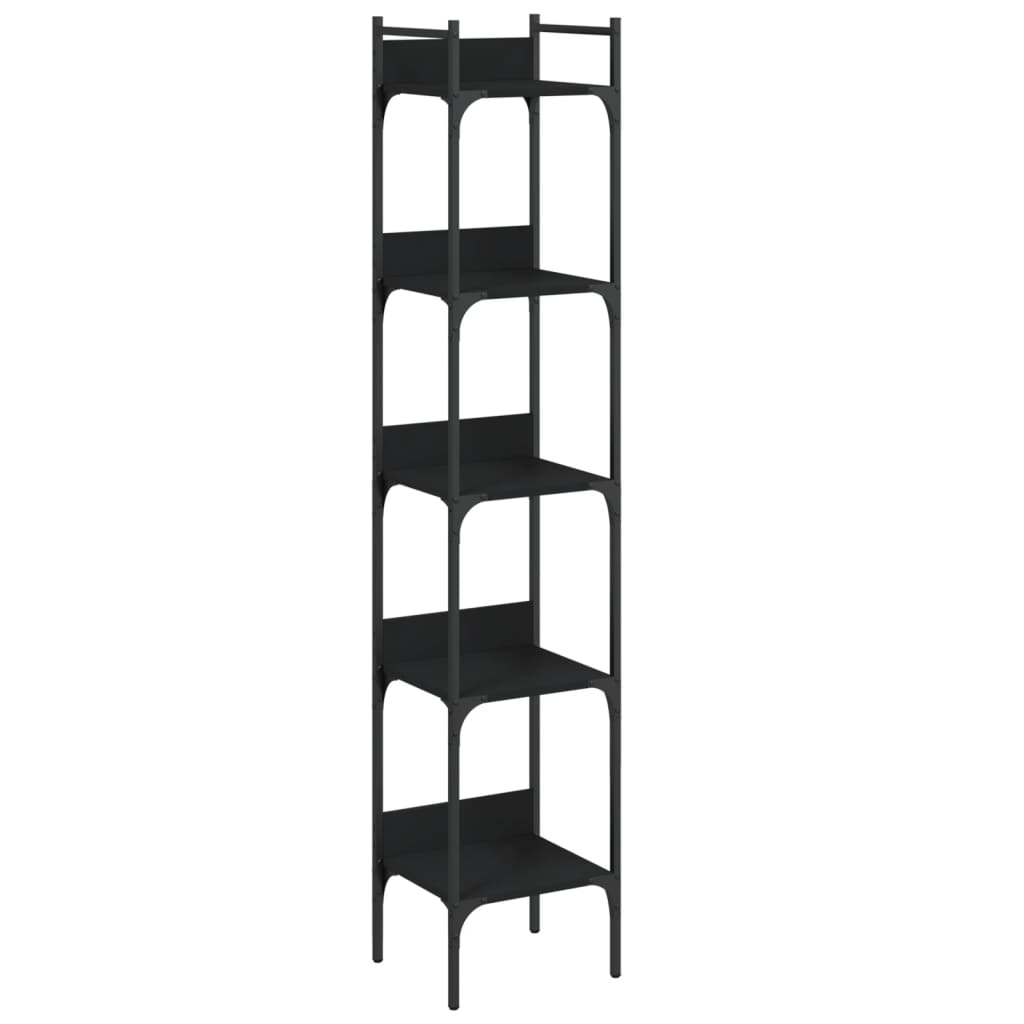 Bibliotecă cu 5 niveluri, negru, 35x30x174 cm, lemn prelucrat - Lando