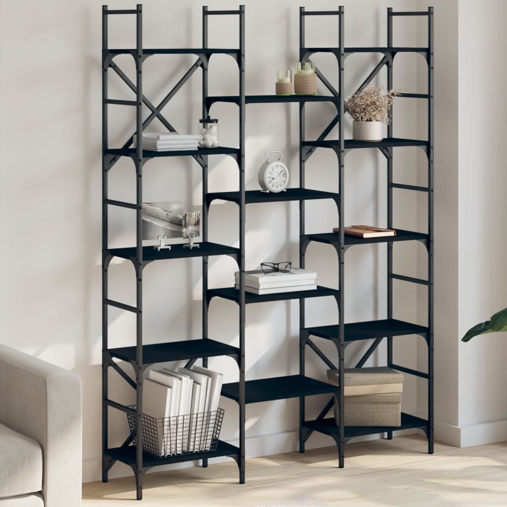 Bibliotecă, negru, 127,5x28,5x172,5 cm, lemn prelucrat - Lando