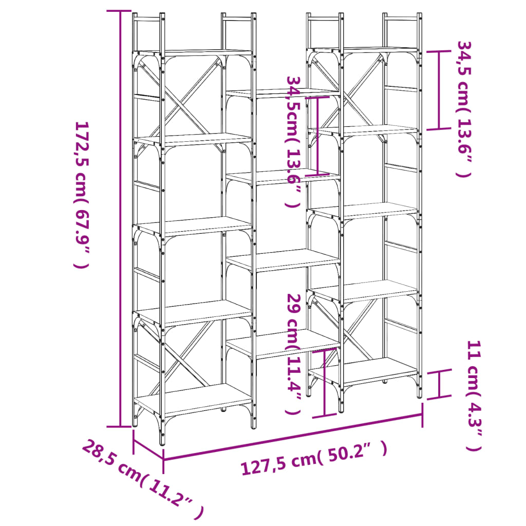 Bibliotecă, stejar sonoma, 127,5x28,5x172,5 cm, lemn prelucrat - Lando