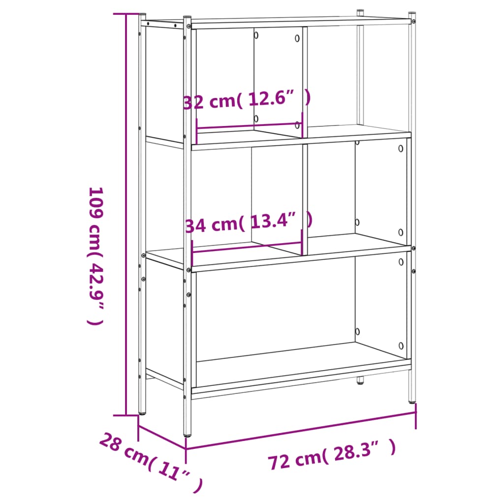 Bibliotecă, stejar fumuriu, 72x28x109 cm, lemn prelucrat - Lando