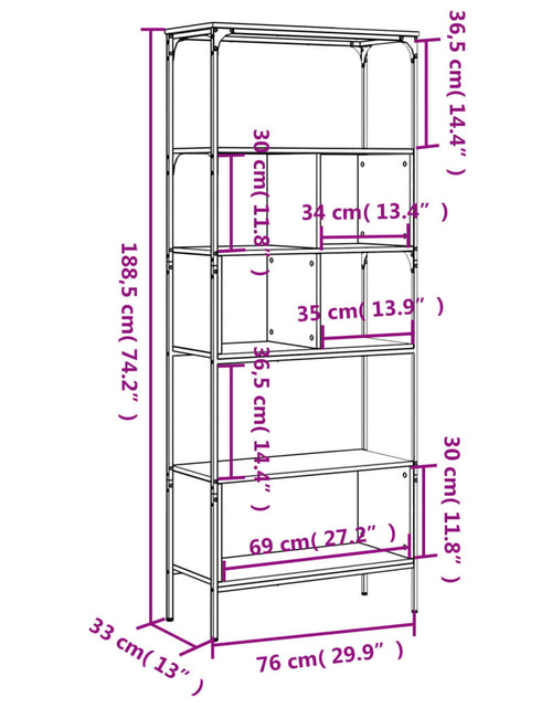 Загрузите изображение в средство просмотра галереи, Bibliotecă cu 5 niveluri gri sonoma 76x33x188,5cm lemn compozit - Lando
