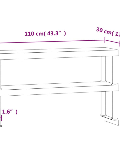 Încărcați imaginea în vizualizatorul Galerie, Raft cu 2 niveluri masă de lucru, 110x30x35 cm, oțel inoxidabil - Lando
