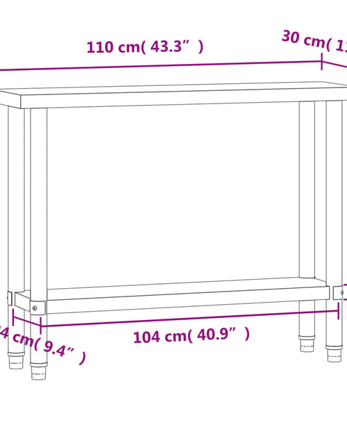 Загрузите изображение в средство просмотра галереи, Masă de lucru pentru bucătărie, 110x30x85 cm, oțel inoxidabil - Lando
