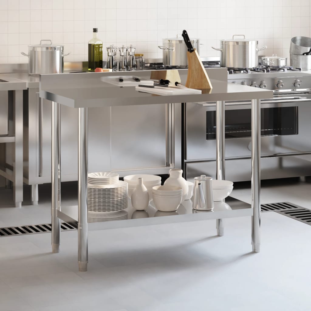 Masă de lucru bucătărie bordură antistropire 110x55x93 cm oțel - Lando