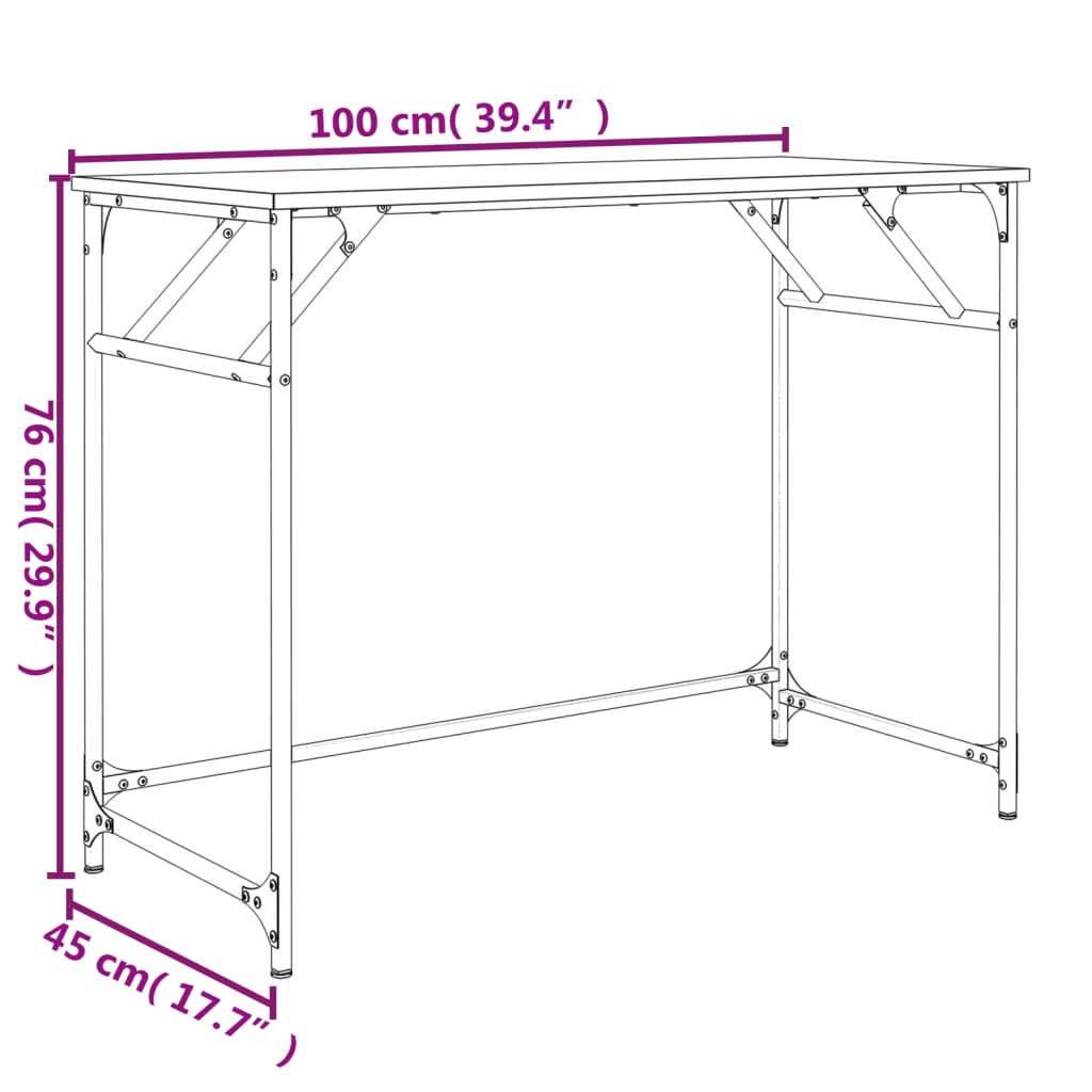 Birou negru 100x45x76cm lemn compozit/oțel vopsit electrostatic - Lando