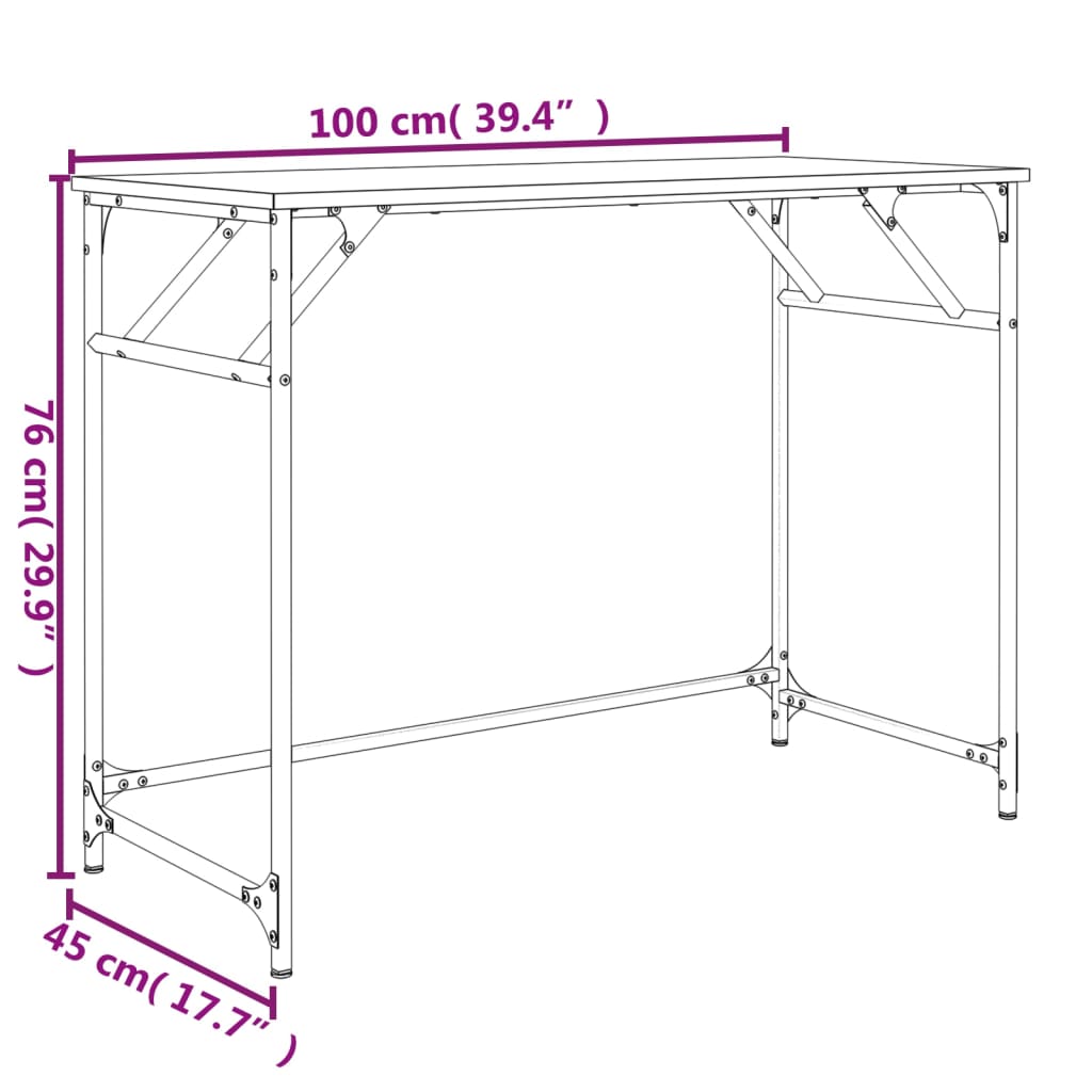 Birou gri sonoma 100x45x76 cm lemn/oțel vopsit electrostatic - Lando