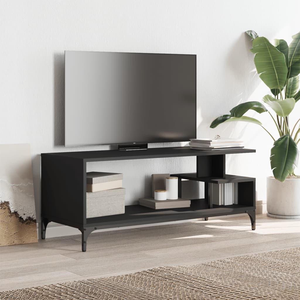 Comodă TV negru 102x40x41 cm lemn și oțel vopsit electrostatic - Lando