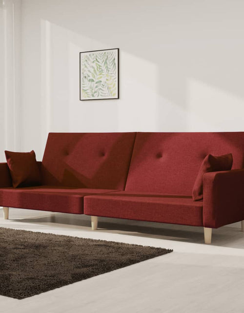 Încărcați imaginea în vizualizatorul Galerie, Canapea extensibilă cu 2 locuri, 2 perne, roșu vin, textil - Lando

