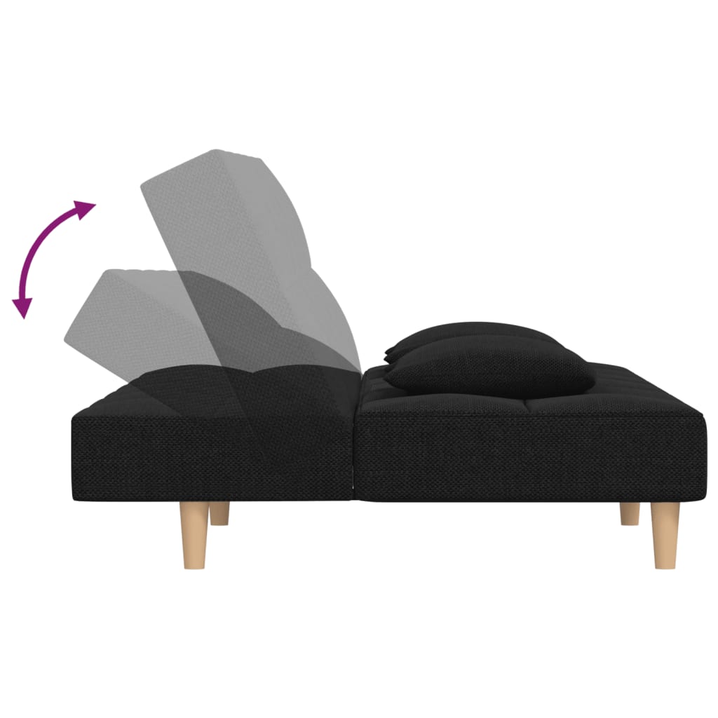 Canapea extensibilă cu 2 locuri, 2 perne, negru, textil - Lando