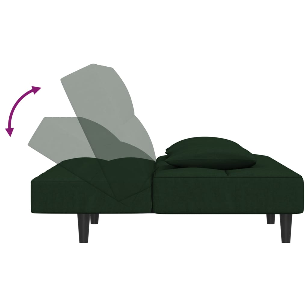 Canapea extensibilă cu 2 locuri, 2 perne, verde închis catifea - Lando