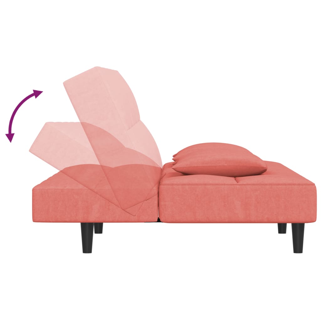 Canapea extensibilă cu 2 locuri, 2 perne, roz, catifea - Lando