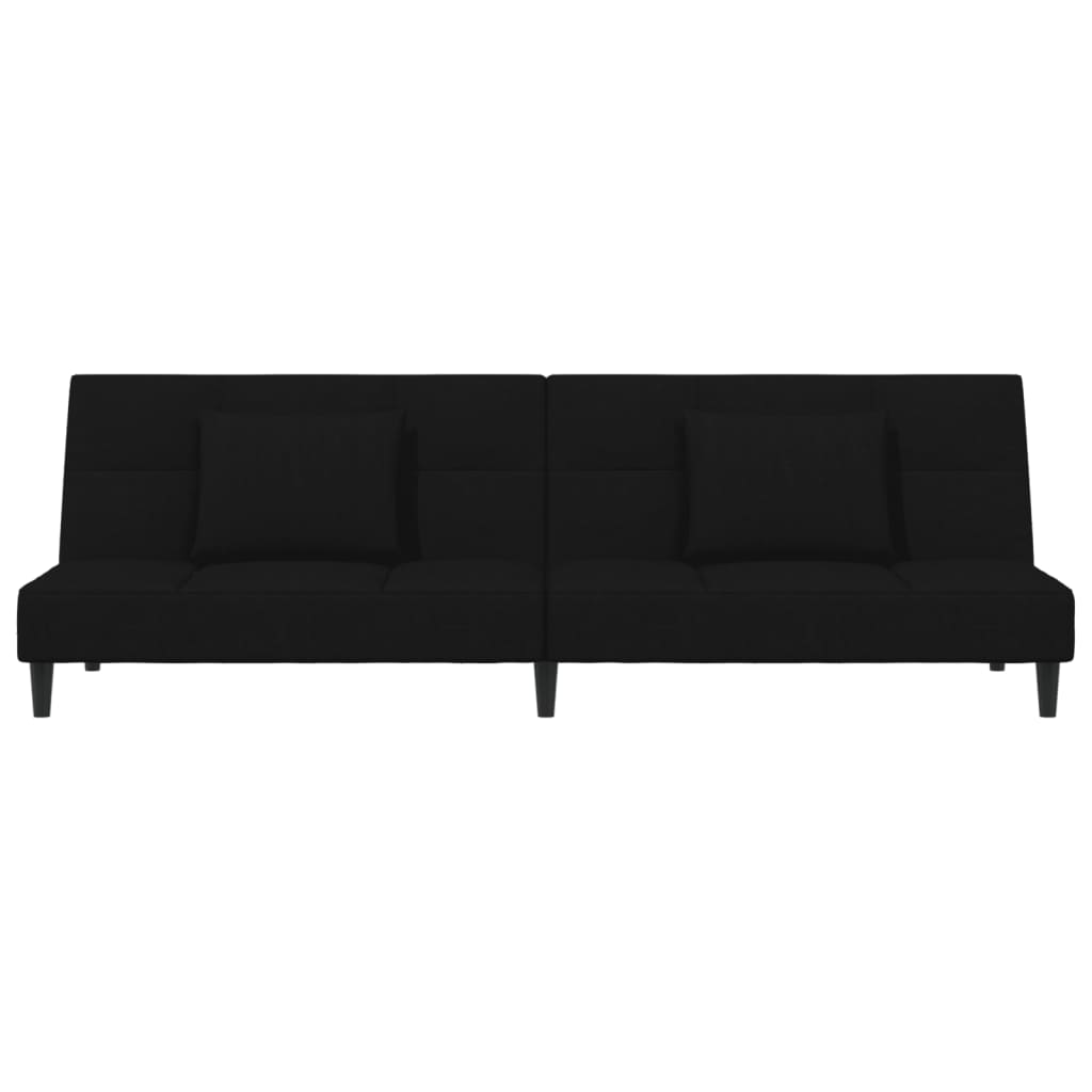 Canapea extensibilă cu 2 locuri, 2 perne, negru, catifea - Lando