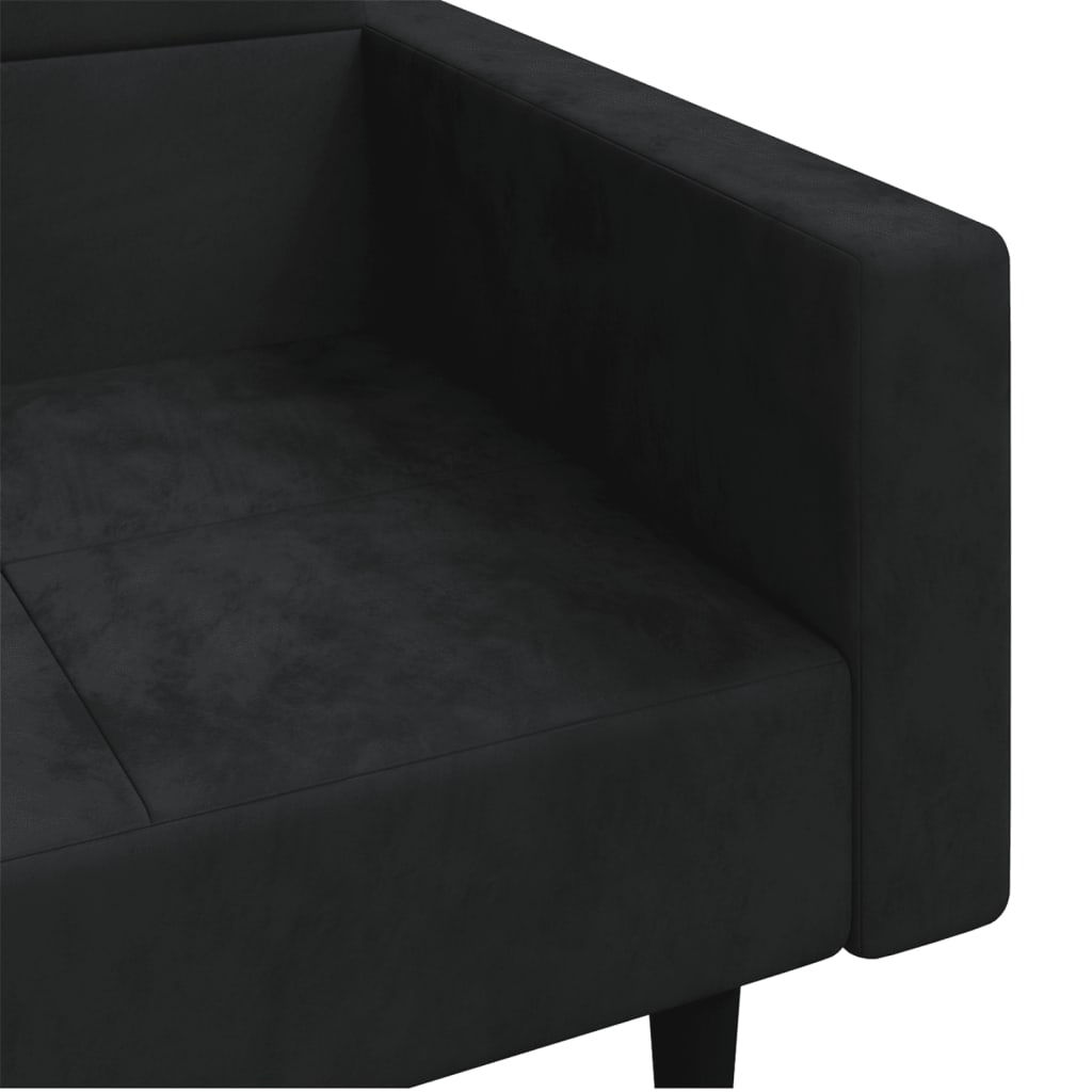 Canapea extensibilă cu 2 locuri, 2 perne, negru, catifea - Lando