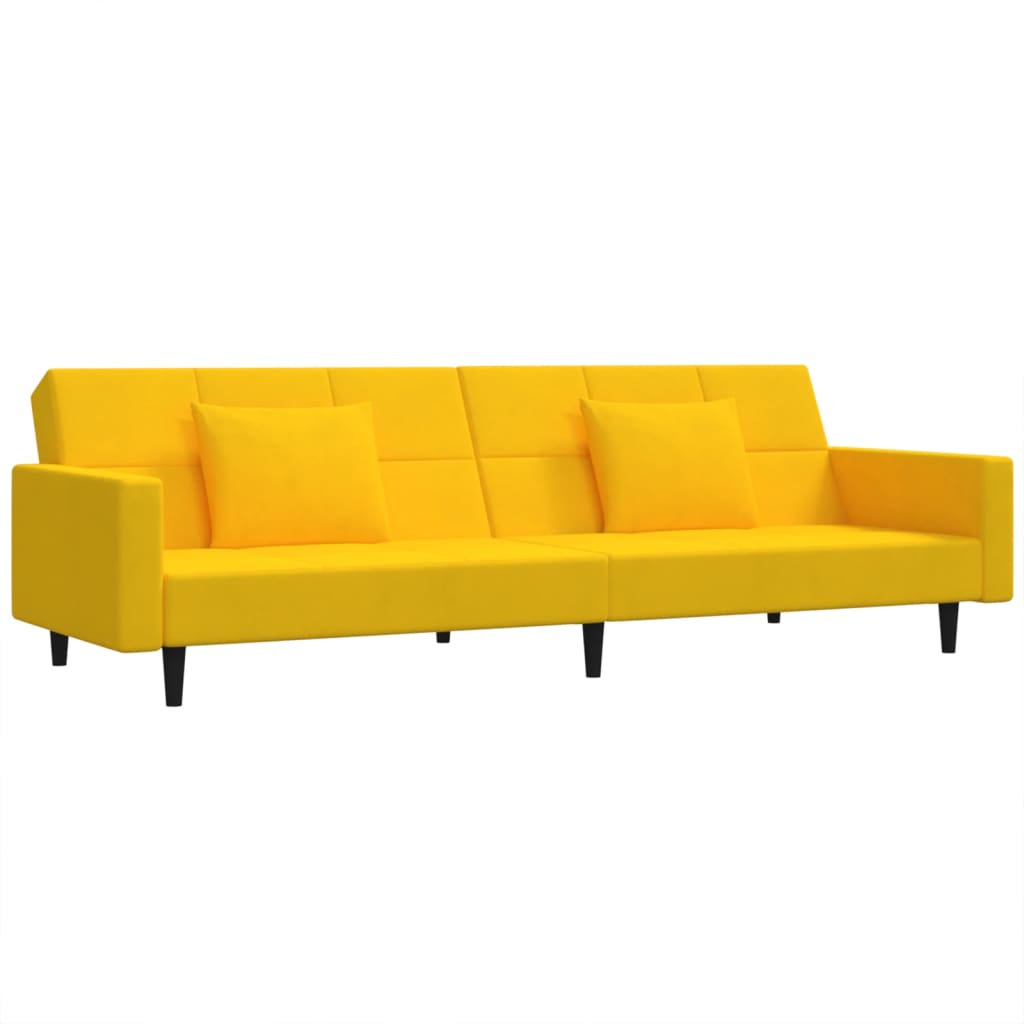 Canapea extensibilă cu 2 locuri, 2 perne, galben, catifea - Lando