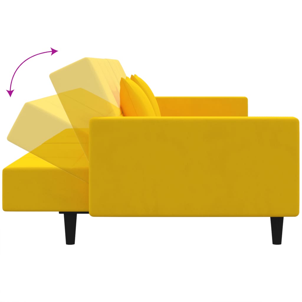 Canapea extensibilă cu 2 locuri, 2 perne, galben, catifea - Lando