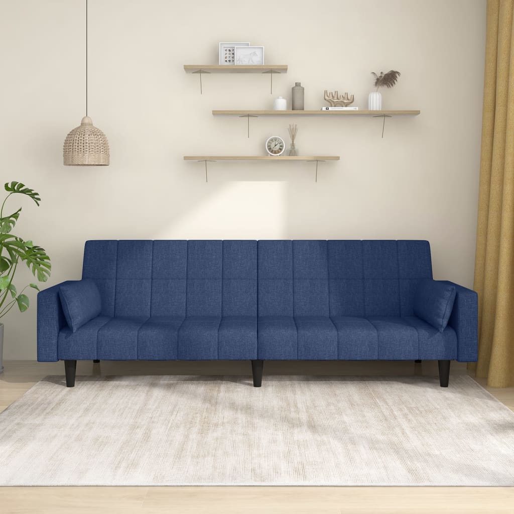 Canapea extensibilă cu 2 locuri, 2 perne, albastru, textil - Lando