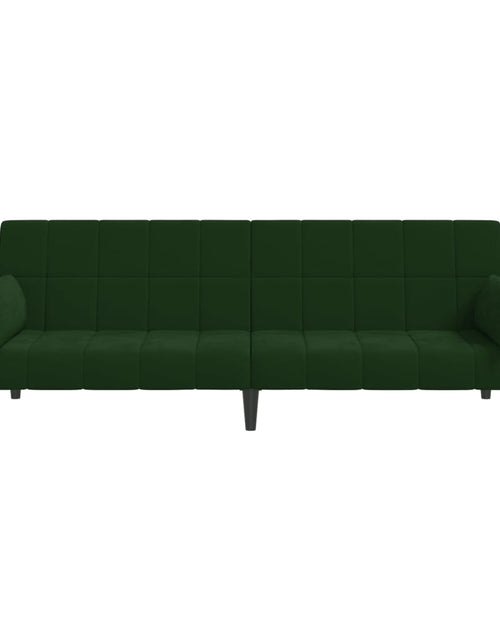 Încărcați imaginea în vizualizatorul Galerie, Canapea extensibilă cu 2 locuri, 2 perne, verde închis catifea - Lando
