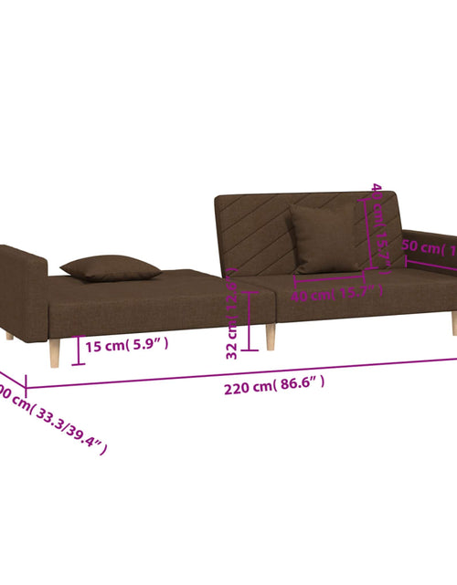 Încărcați imaginea în vizualizatorul Galerie, Canapea extensibilă cu 2 locuri, 2 perne, maro, textil - Lando
