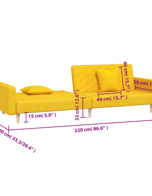 Încărcați imaginea în vizualizatorul Galerie, Canapea extensibilă cu 2 locuri, 2 perne, galben, textil - Lando
