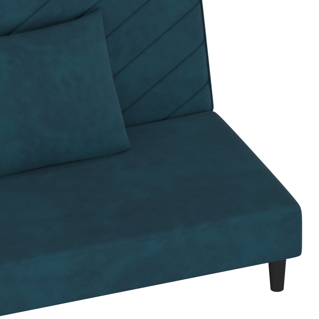 Canapea extensibilă cu 2 locuri, 2 perne, albastru, catifea - Lando