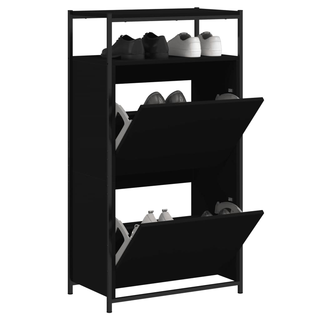 Pantofar, negru, 60x34x112 cm, lemn compozit - Lando