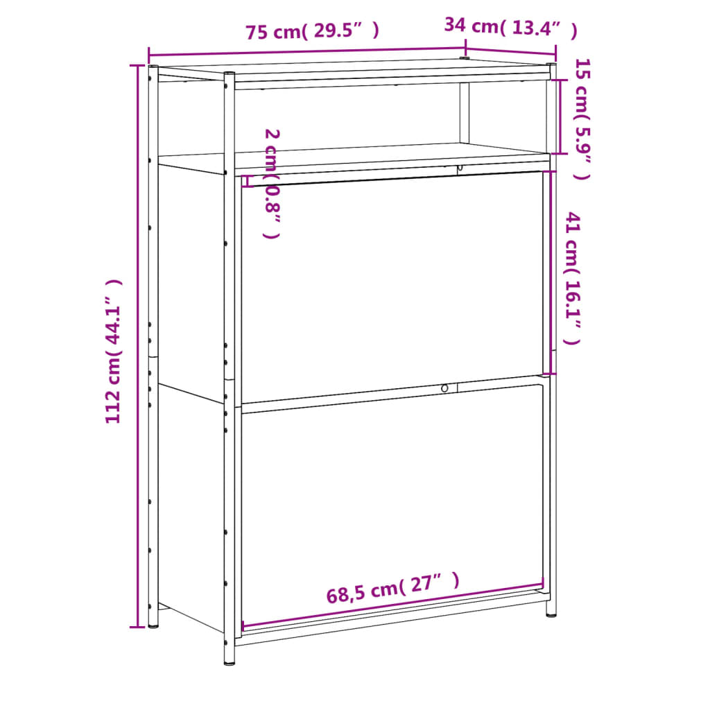 Pantofar, stejar fumuriu, 75x34x112 cm, lemn compozit - Lando