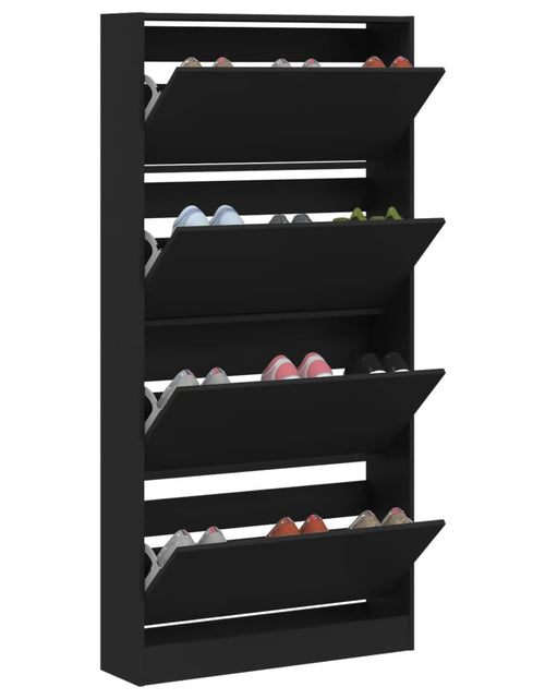 Încărcați imaginea în vizualizatorul Galerie, Dulap de pantofi cu 4 sertare rabatabile, negru, 80x21x163,5 cm - Lando
