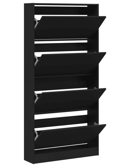 Încărcați imaginea în vizualizatorul Galerie, Dulap de pantofi cu 4 sertare rabatabile, negru, 80x21x163,5 cm - Lando
