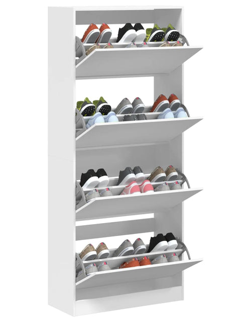 Încărcați imaginea în vizualizatorul Galerie, Dulap de pantofi cu 4 sertare rabatabile, alb, 80x34x187,5 cm - Lando

