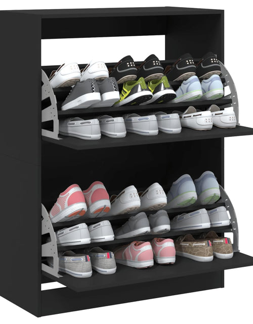 Încărcați imaginea în vizualizatorul Galerie, Dulap de pantofi cu 2 sertare rabatabile, negru, 80x42x108 cm - Lando
