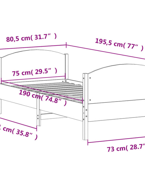 Загрузите изображение в средство просмотра галереи, Cadru de pat cu tăblie, alb, 75x190 cm, lemn masiv de pin - Lando
