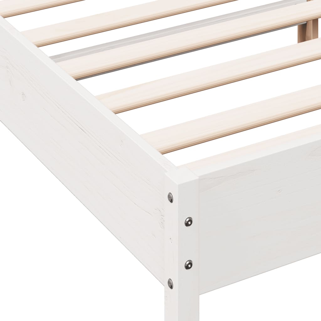 Cadru de pat cu tăblie, alb, 140x200 cm, lemn masiv de pin - Lando