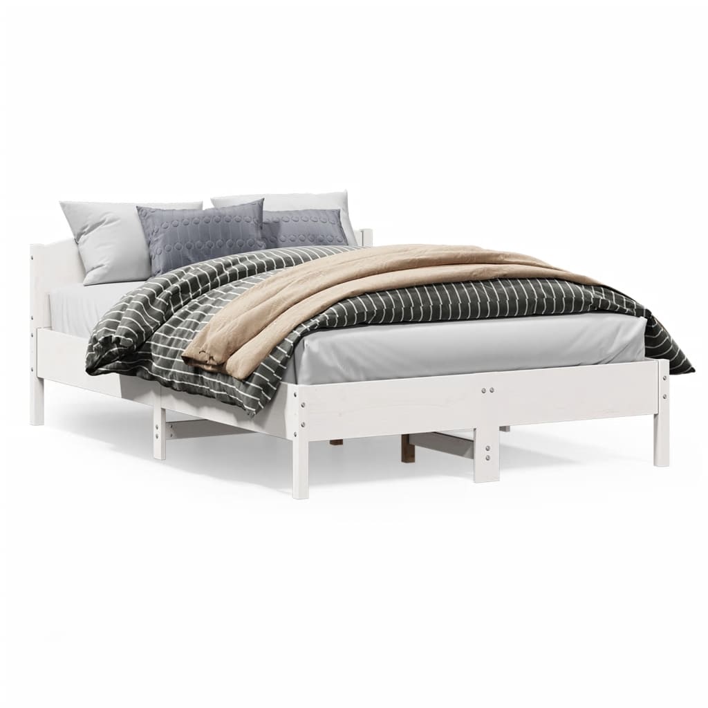 Cadru de pat cu tăblie, alb, 140x200 cm, lemn masiv de pin - Lando