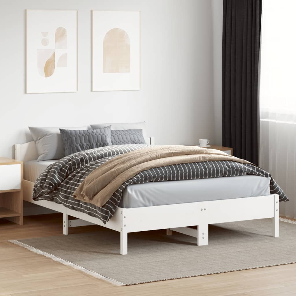 Cadru de pat cu tăblie, alb, 120x200 cm, lemn masiv de pin - Lando
