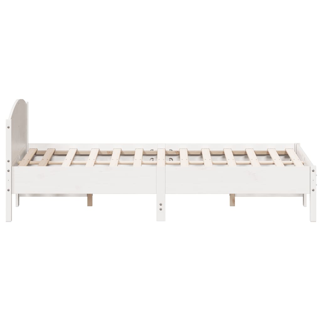 Cadru de pat cu tăblie, alb, 120x200 cm, lemn masiv de pin - Lando