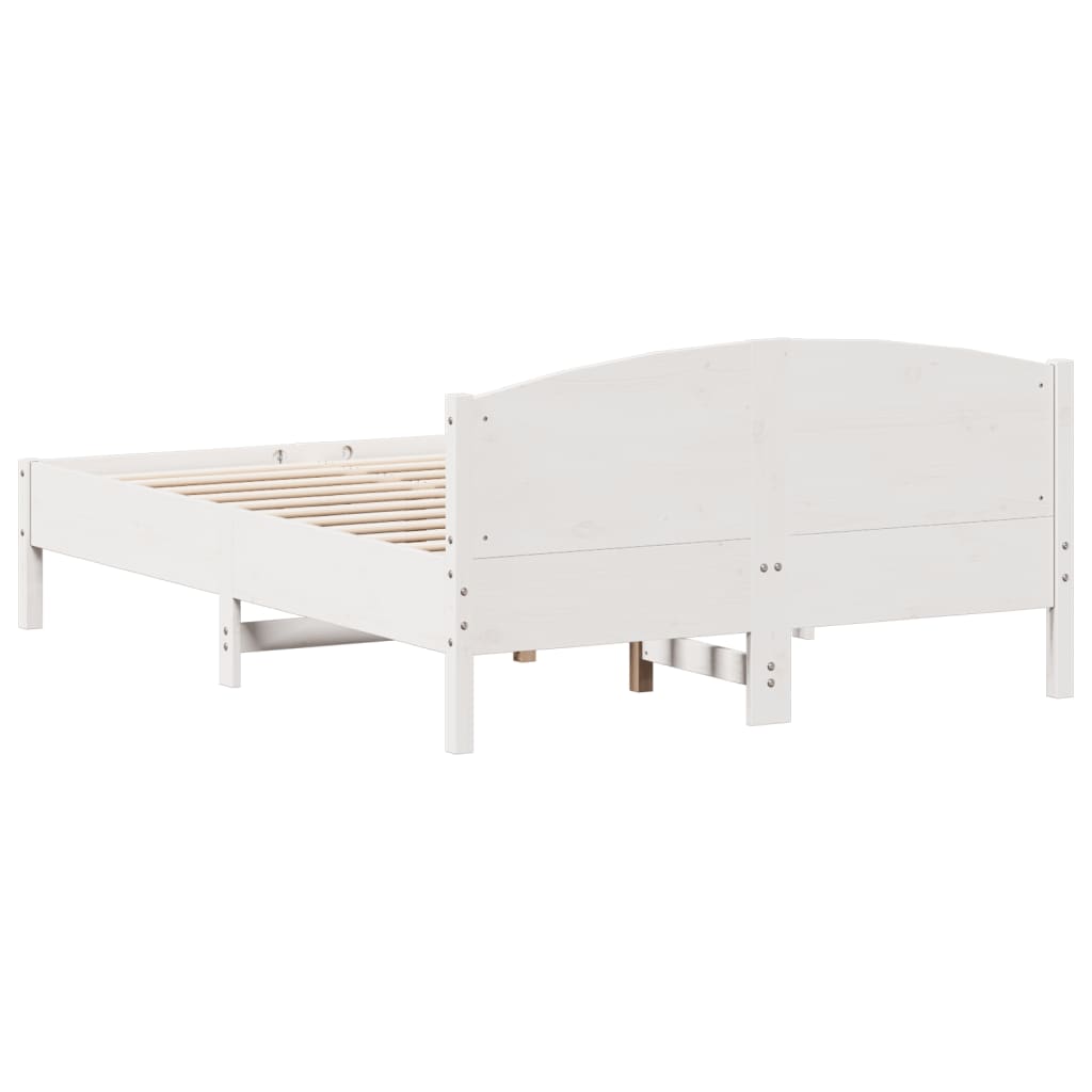 Cadru de pat cu tăblie, alb, 140x190 cm, lemn masiv de pin - Lando