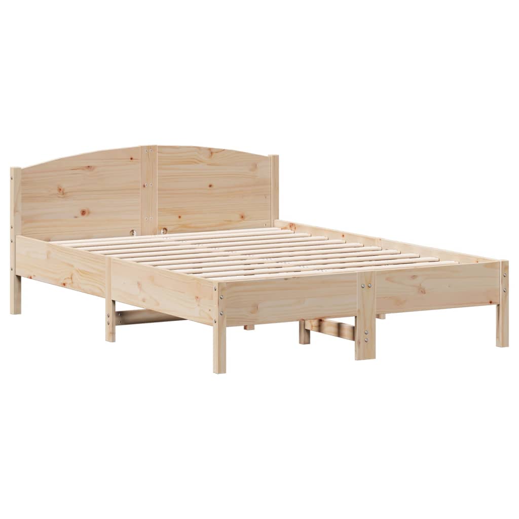 Cadru de pat cu tăblie, 135x190 cm, lemn masiv de pin - Lando