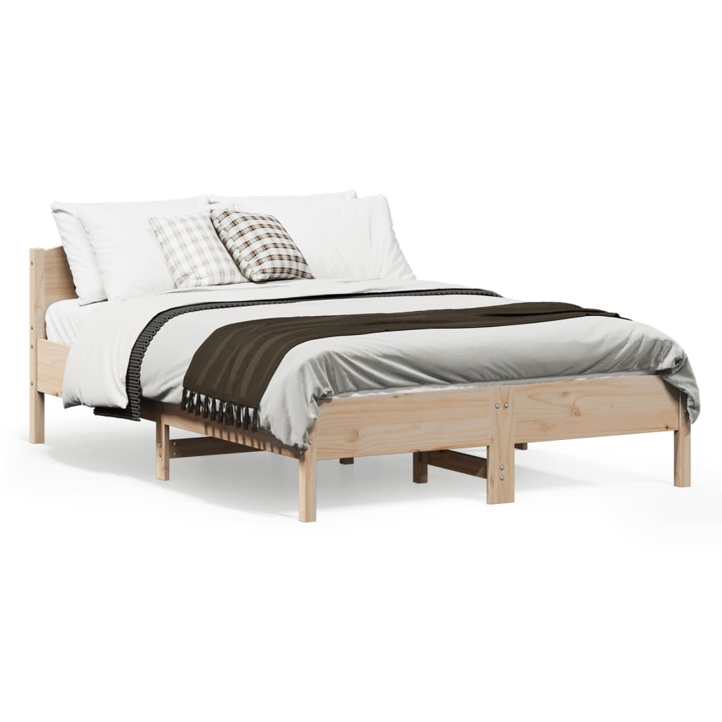 Cadru de pat cu tăblie, 135x190 cm, lemn masiv de pin - Lando