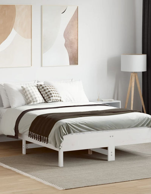 Încărcați imaginea în vizualizatorul Galerie, Cadru de pat cu tăblie, alb, 135x190 cm, lemn masiv de pin - Lando
