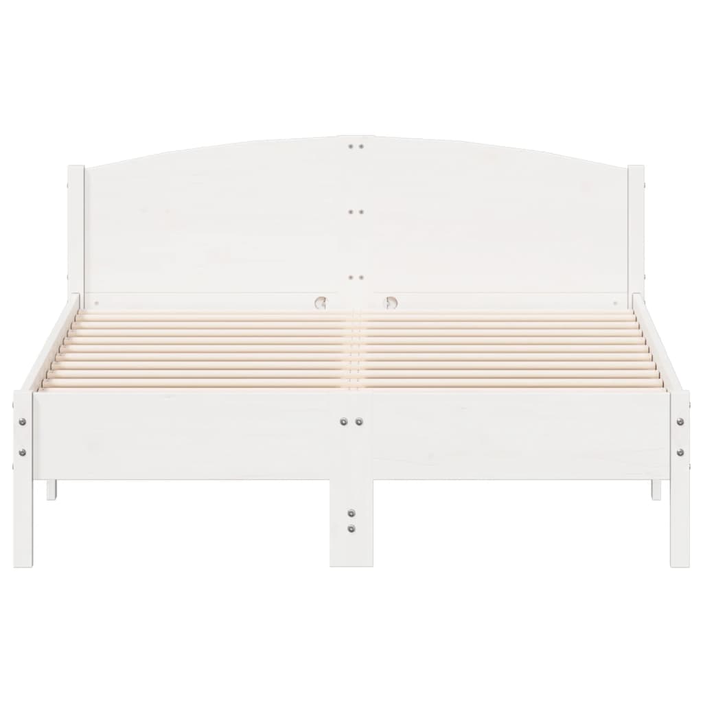 Cadru de pat cu tăblie, alb, 135x190 cm, lemn masiv de pin - Lando