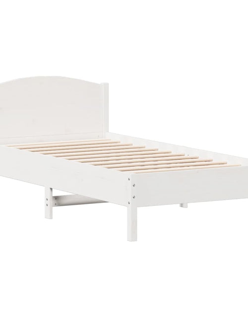 Încărcați imaginea în vizualizatorul Galerie, Cadru de pat cu tăblie, alb, 75x190 cm, lemn masiv de pin - Lando
