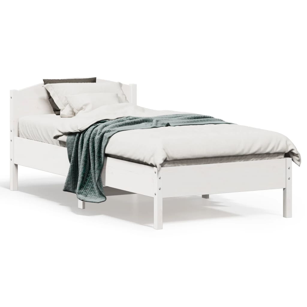 Cadru de pat cu tăblie, alb, 75x190 cm, lemn masiv de pin - Lando