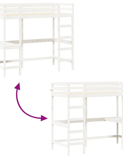 Încărcați imaginea în vizualizatorul Galerie, Cadru pat supraetajat cu birou, alb, 100x200 cm, lemn masiv pin - Lando
