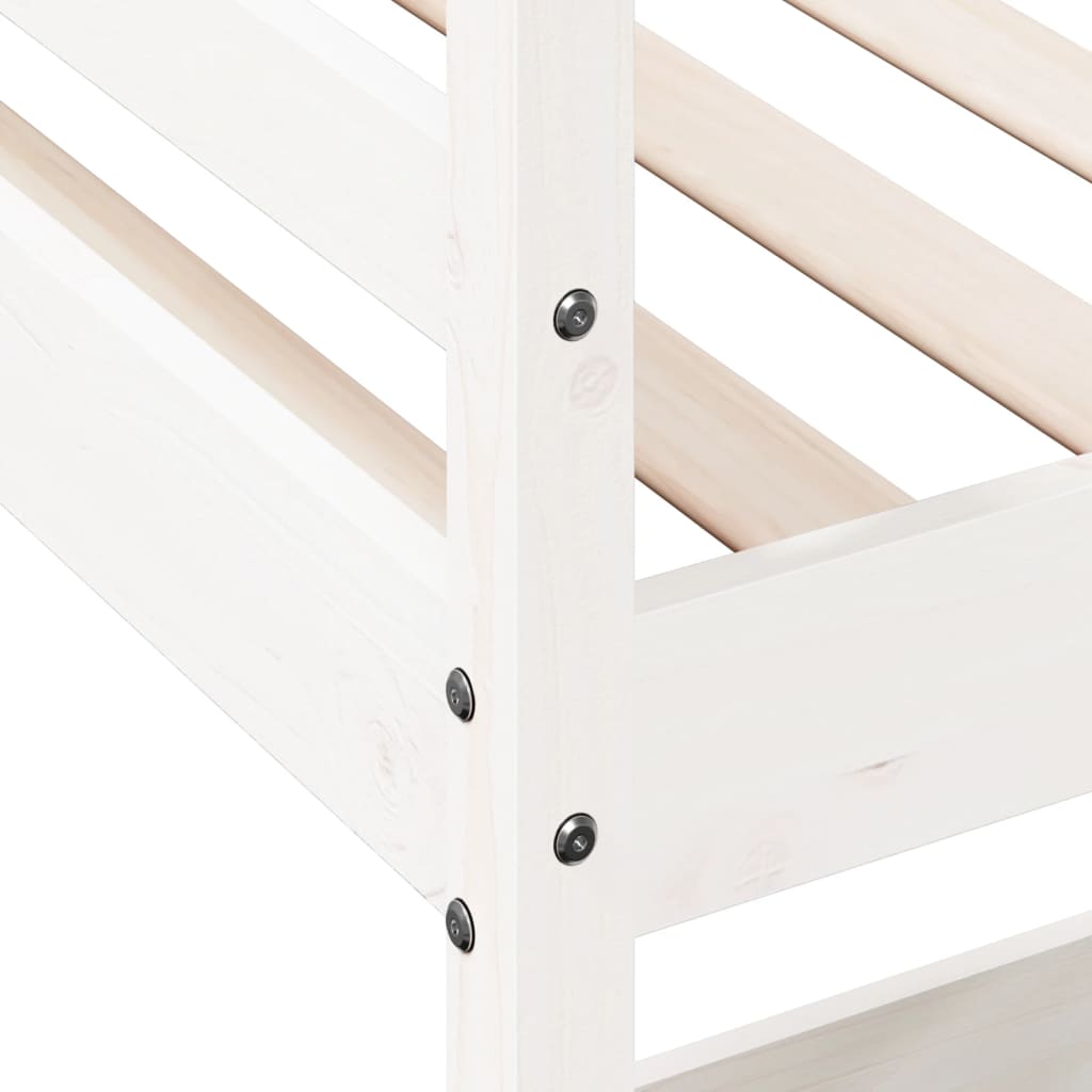 Cadru pat supraetajat cu birou, alb, 100x200 cm, lemn masiv pin - Lando