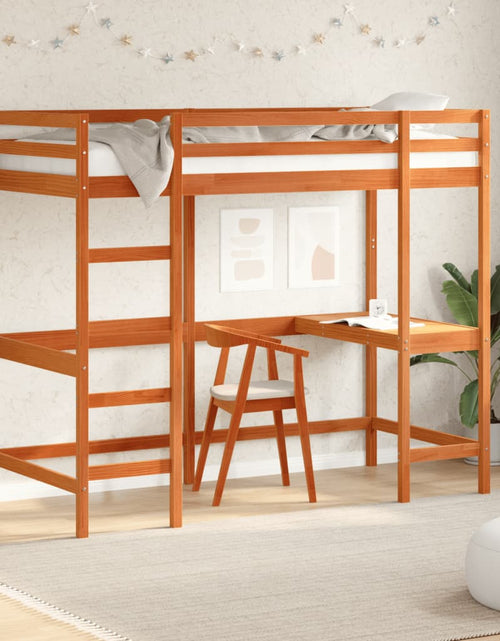 Încărcați imaginea în vizualizatorul Galerie, Cadru pat supraetajat cu birou, maro 100x200 cm lemn masiv pin - Lando

