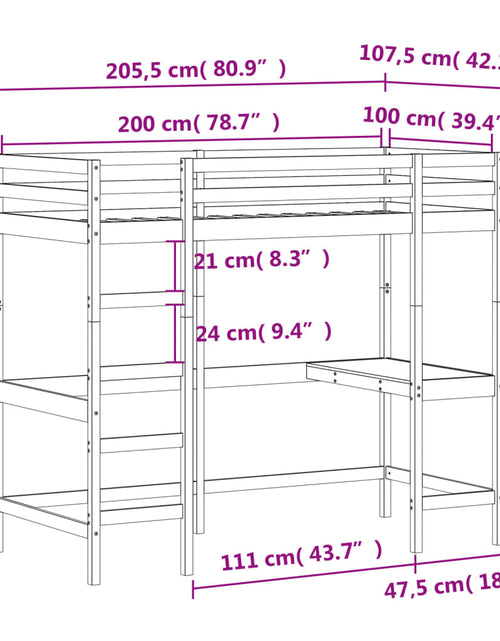 Încărcați imaginea în vizualizatorul Galerie, Cadru pat supraetajat cu birou, maro 100x200 cm lemn masiv pin - Lando
